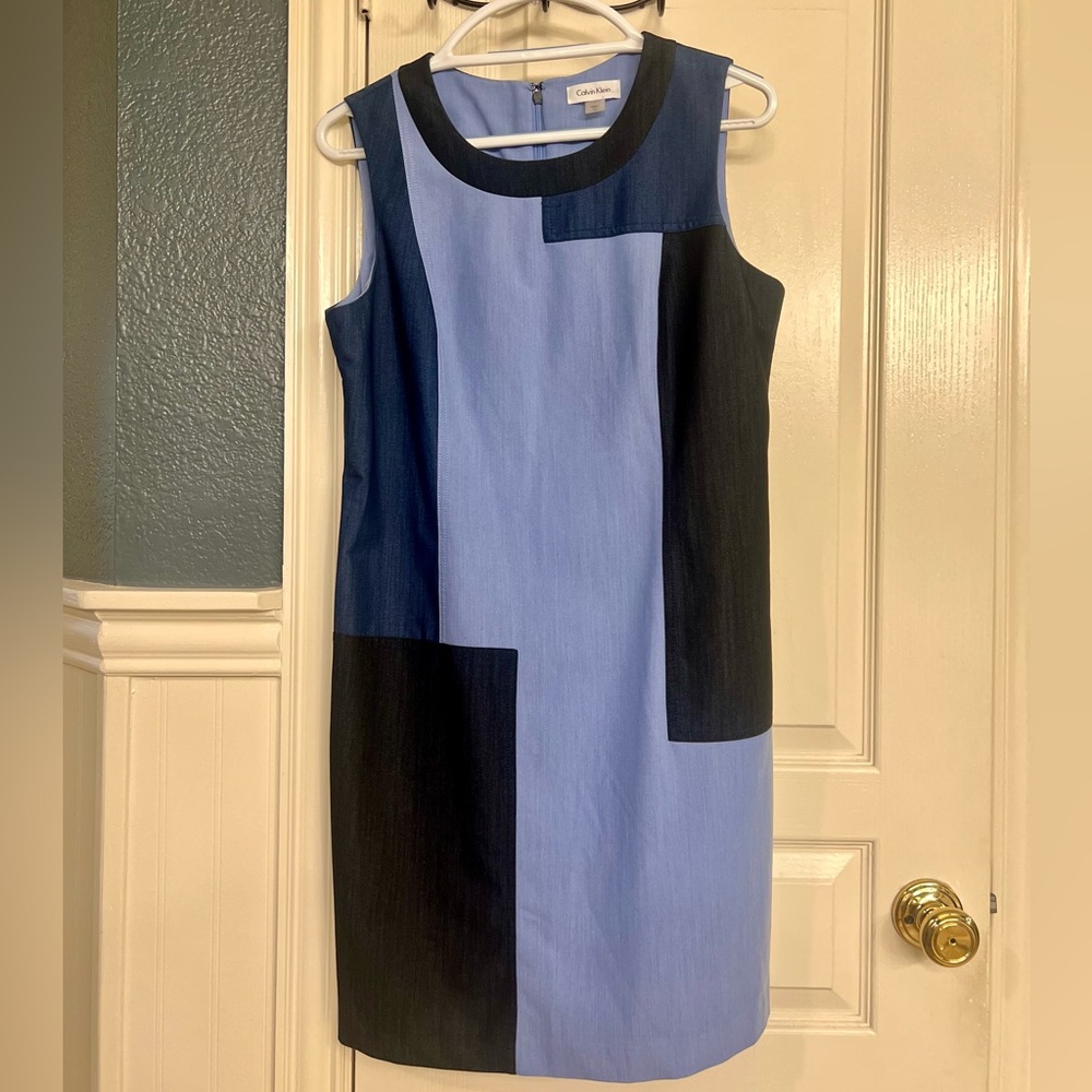 Calvin Klein Blue and Black Colorblock Midi Dress
